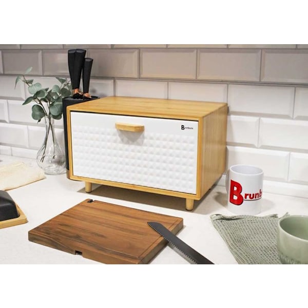 Brödbehållare - CHLEBAK - 4251 - Bambuträ - Stål - Modern design Vit