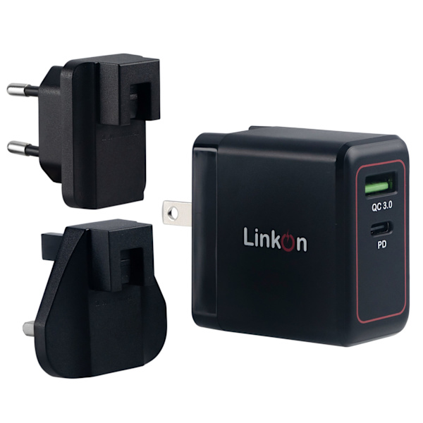 LinkOn Ganius 65W väggladdare GaN Tech 65W USB-C PD3.0 PPS och 18W USB-A QC4.0+ Kompatibel med MacBook 2019 Samsung