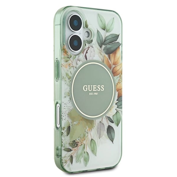 Coque Guess IML Flower & Tonal Circle MagSafe för iPhone 16 Plus (grön)