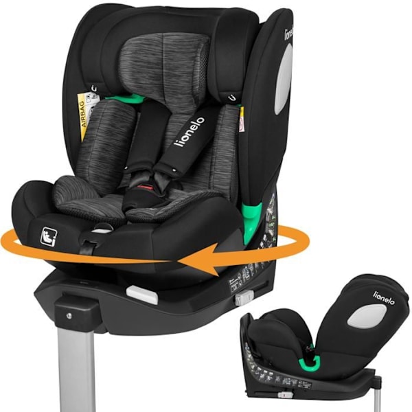 Bilbarnstol 360° LIONELO Braam iSize - ISOFIX - Svängbar bas 360° - 40-150 cm - Grupp 0/1/2/3 - Svart svart och grått