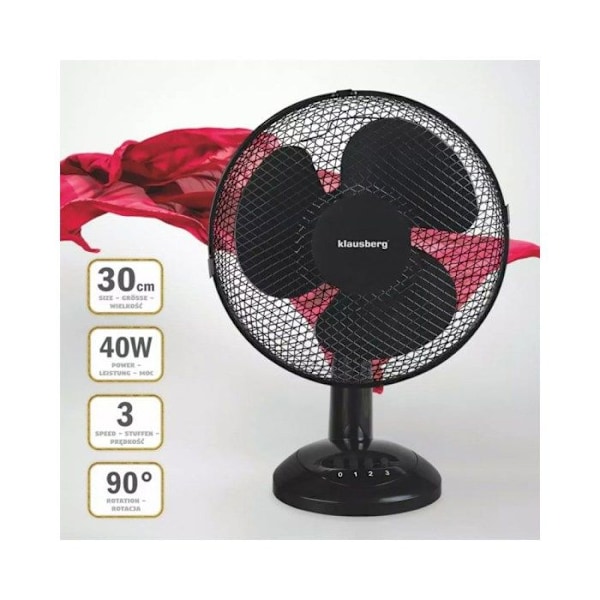 Skrivbordsvitens - KLAUSBERG - KB-7474 - 30 cm - 3 hastigheter - 90° oscillation Svart
