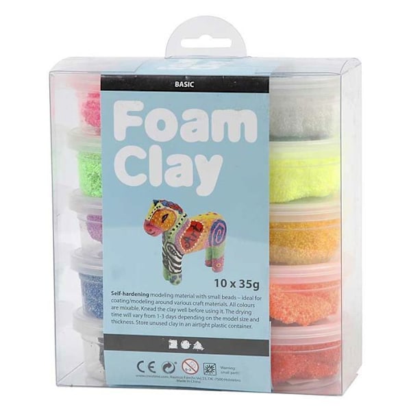 Foam Clay Beaded Modeling Clay - Förpackning med 10 - 10 x 35 g - Diverse färger Blandade färger