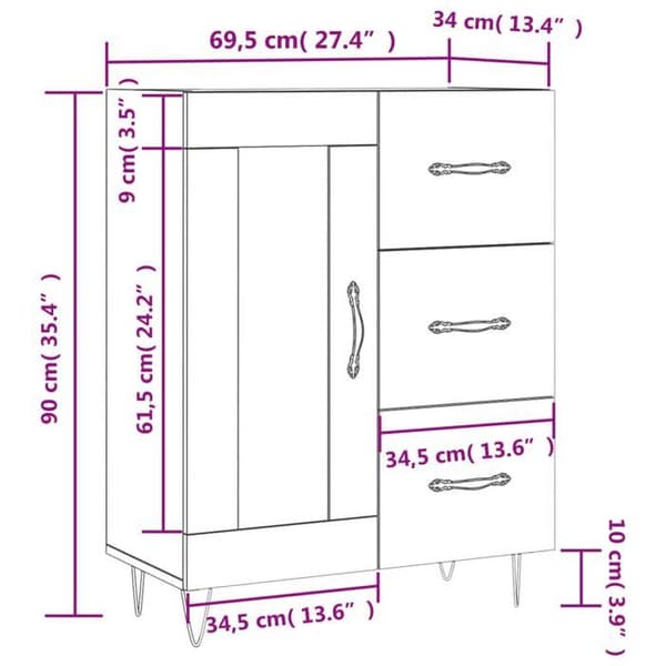 vidaXL Skänk blank vit 69,5x34x90 cm Konstruerat trä 828038