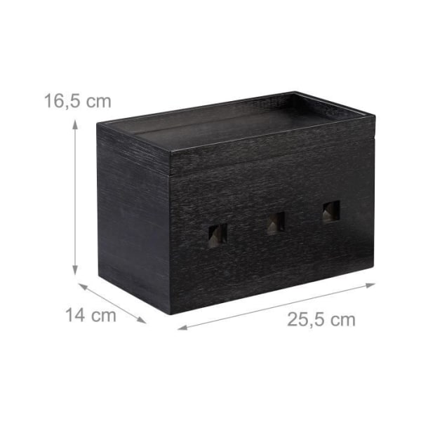 Relaxdays Bamboo Cable Box, Kompakt, Universal, Praktisk, Office Cable Organizer HxBxD: 16,5x25,5x14cm, Svart