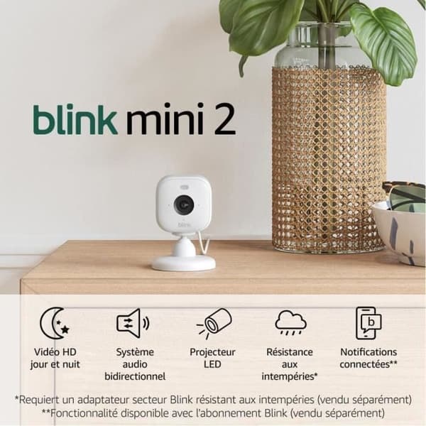 Kamera - BLINK HEMSIKKERHET - Mini 2 - 1 kamera - Hvit Vit och svart