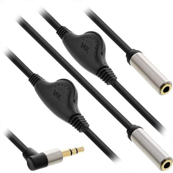 InLine Audio Y-kabel 3,5 mm jack till 2 BU jack med volymkontroll 0,25 m - 99253A