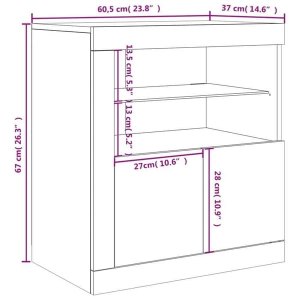 vidaXL Buffé med LED-lampor vit 60,5x37x67 cm 836616