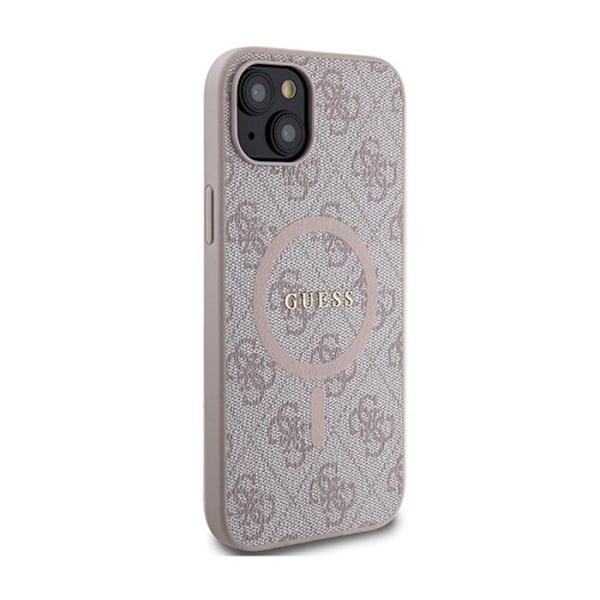 Fodral för iPhone 15 Plus / 14 Plus - Guess - 4G-kollektionen - Läder och metall - Rosa - MagSafe Rosa