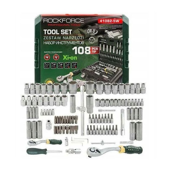 Coffret med verktyg Rockforce Verktygsset 108 delar 1/4 1/2 Xi-on Cr-V (6-kant) (4-32 mm)