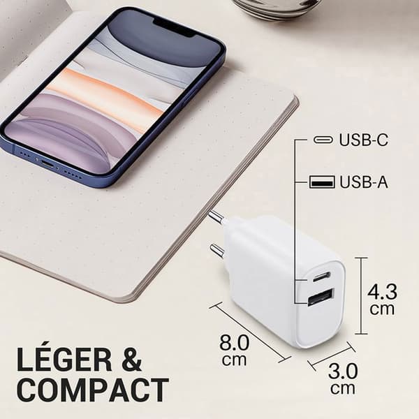 USB-laddare - WAYTEX - 3-pack 30W - USB-C + USB-A - QC 3.0 PD - Säker laddning (IC)
