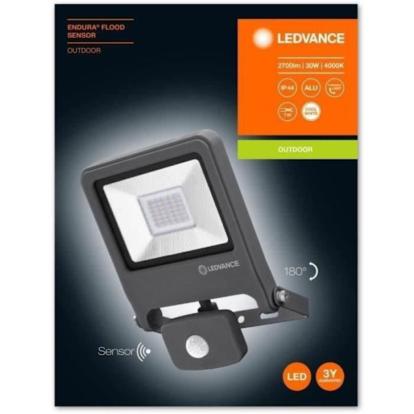 LED-strålkastare utomhus med rörelsedetektor 30 W 1x integrerad LED LEDVANCE ENDURA® FLOOD Sensor Cool White L 40 Grå