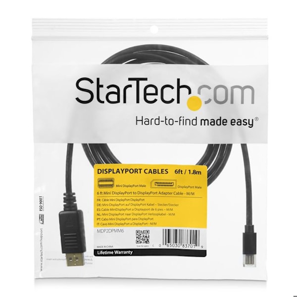 DisplayPort-kabel - StarTech - H/H - Svart - Anslutningskabel - DisplayPort-kontakt
