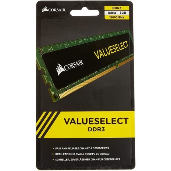 CORSAIR DDR3 PC-minne - 8 GB DIMM - 1600 MHz - 11-11-11-30, 1,5 V (CMV8GX3M1A1600C11)