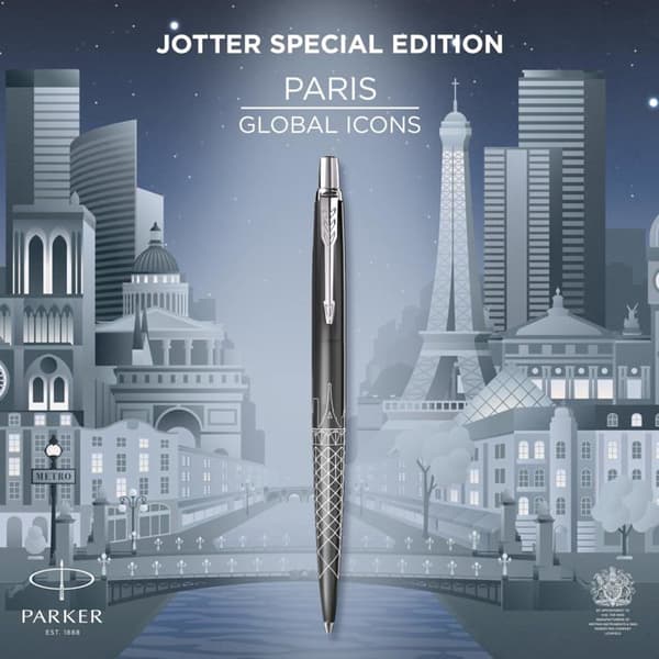 Specialutgåva kulspetspenna - Parker - Grå Paris - Kromad finish - Medium spets - Blå bläck blå