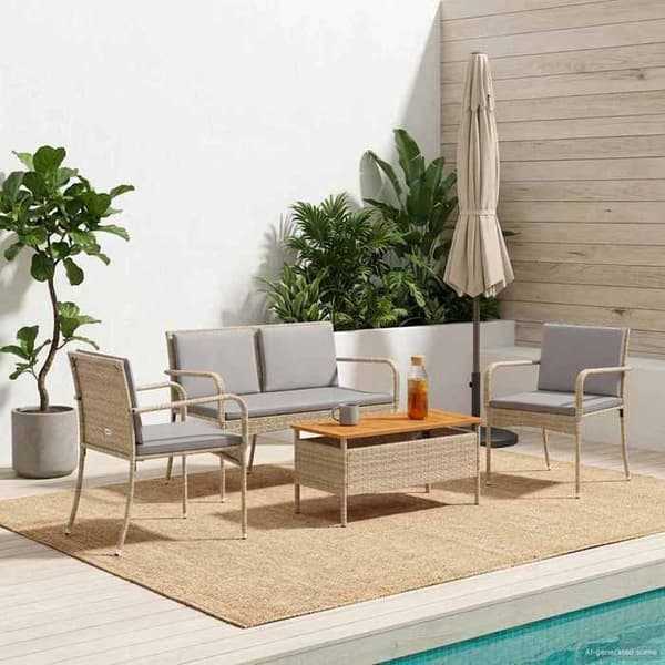 vidaXL Trädgårdsset Beige polyrotting 42025105