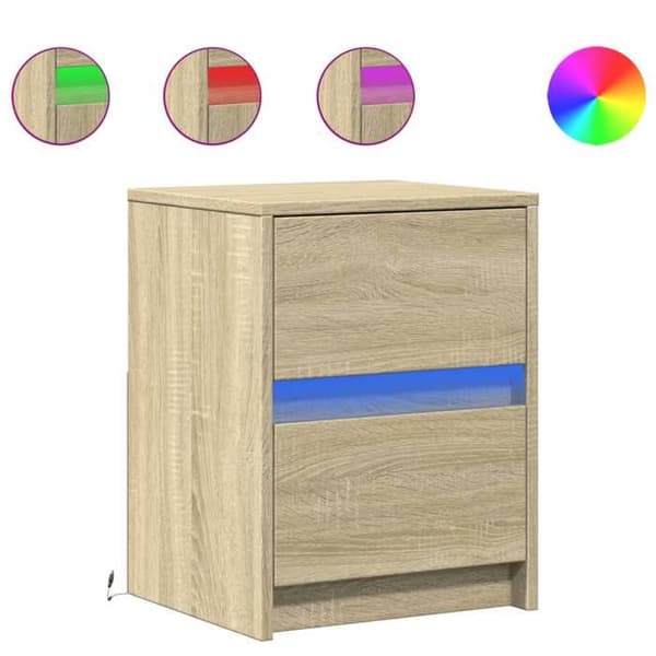 vidaXL Sängbord och LED-lampor 2 st ek sonoma 852038
