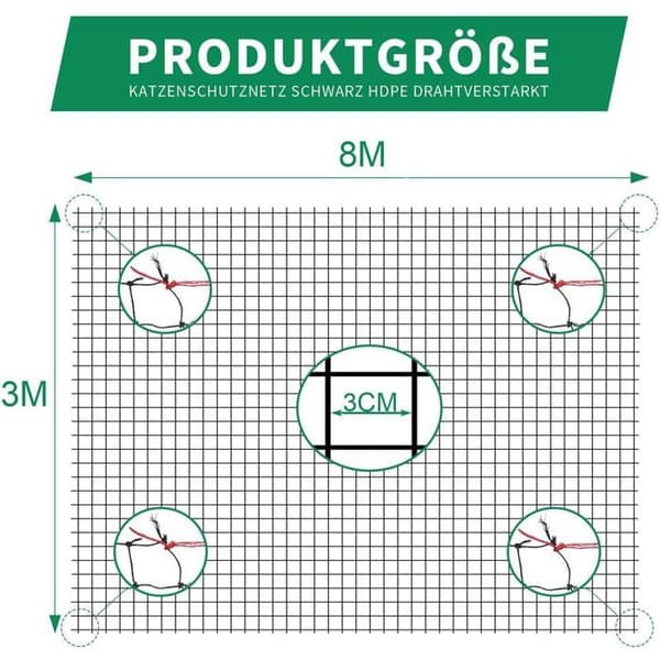 Kattskyddsnät 8x3m Förstärkt Bittåligt