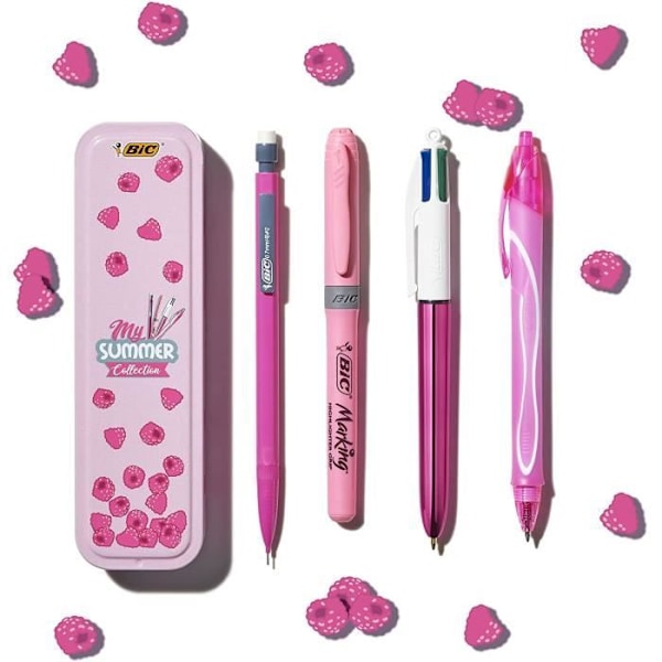 Skrivsats - BIC - Summer Pink Box - 4 instrument - Metallfodral - Rosa färg