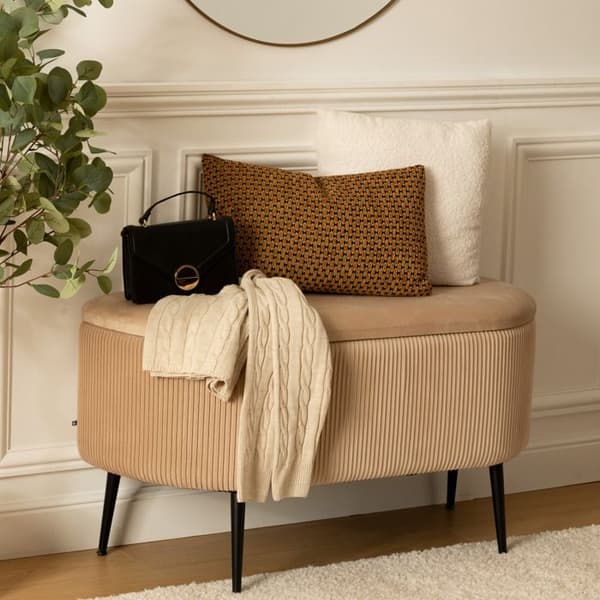 Banc coffre velours Solaro beige 100x40cm beige