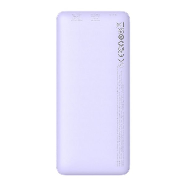 USB Extern Batteri, Typ-C, Mikro-USB, 20W, 10000mAh + Typ-C Kabel - Baseus Airpow (P10022801513-00) - Nebula Lila