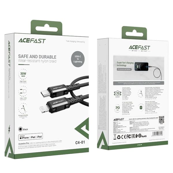USB-C-kabel - ACEFAST - Lightning - 1,8 m - Svart - Hanhane - Hanhane