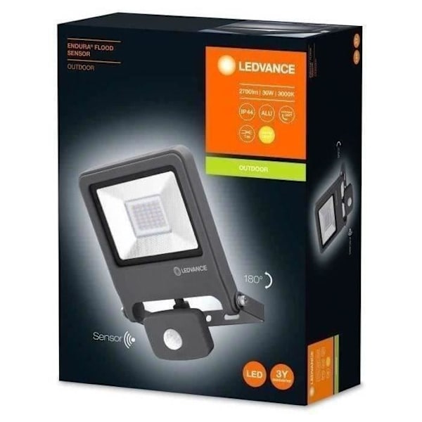 LED-strålkastare utomhus - LEDVANCE - Endura Flood 30W - Grå - Rörelsedetektor - 2700lm - 3000K Grå
