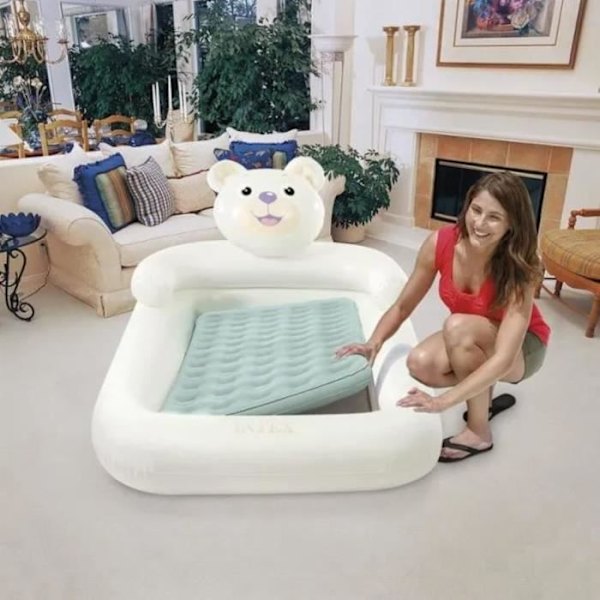 Uppblåsbar barnsäng - INTEX - 66814NP - Ourson modell med uppblåsare ingår Ljusbeige
