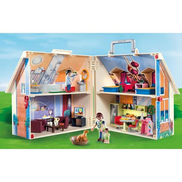 PLAYMOBIL 70985 Blue Transportable House, 3 tecken, Tillbehör ingår, 70985, Dockhus, Det traditionella huset Röd