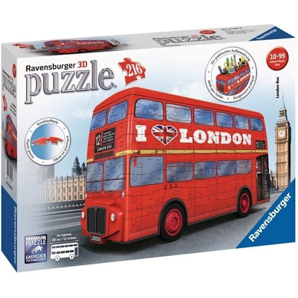 3D Puzzle London Bus - Ravensburger - Fordon 216 bitar utan lim - Från 8 år Flerfärgad