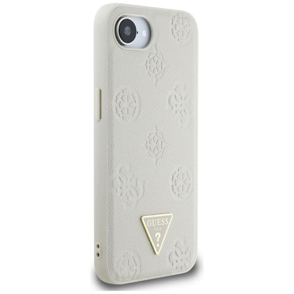 Coque Guess Peony Grained Hot Stamp Triangle Logo MagSafe för iPhone 16e - Beige beige