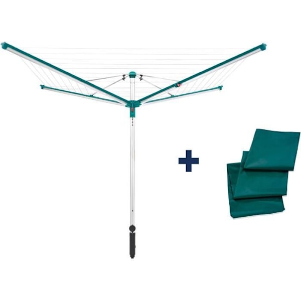 Solsäng paraply Leifheit Linomatic 500 Deluxe Täcka 82007, trädgårdstork med utdragbara trådar och 50m torkutrymme, skydd, grön Grågrön