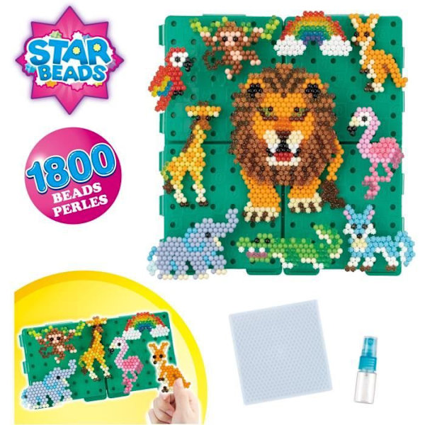 Låda med strykpärlor - AQUABEADS - Savanna walk - 1000 pärlor och 4 kreationsbaser ingår Flerfärgad