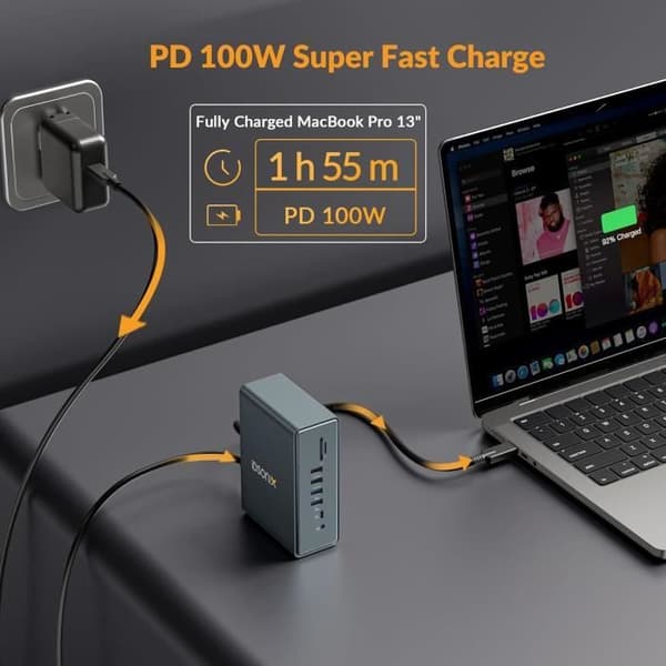 iDsonix USB-C dockningsstation 15-i-1 Dubbel 4K@60Hz (2xHDMI, DP) PD100W, 8xUSB, Ethernet, Ljud, TF/SD - Grå
