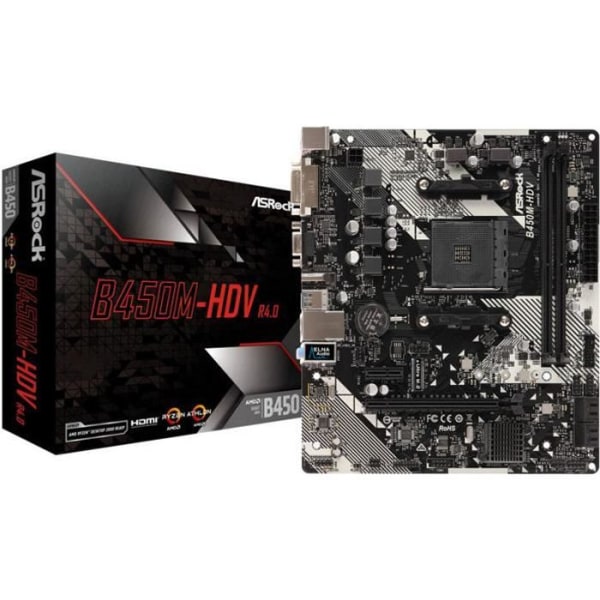 ASRock B450M-HDV R4.0, AMD B450 moderkort - Sockel AM4 0,000000 Svart