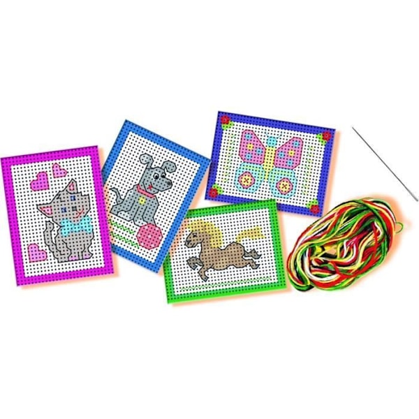 SES CREATIVE - Jag lär mig att brodera - Förtryckta och perforerade kort - Canvas med stora hål - För barn över 3 år Flerfärgad