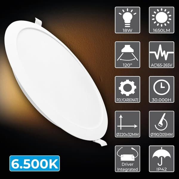 Inbyggd LED-panel LED ATOMANT 18W 220mm Kallvit 1650 Lumen