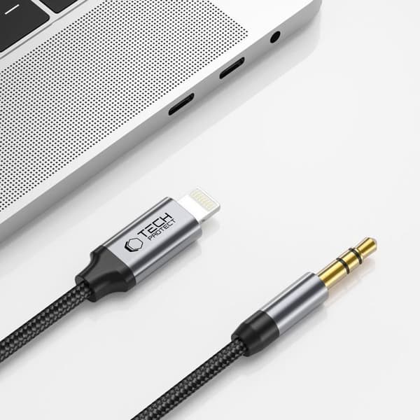 Lightning-kabel Tech-Protect till Mini-Jack Aux 3,5 Mm, 100 Cm, För Iphone 12 Svart