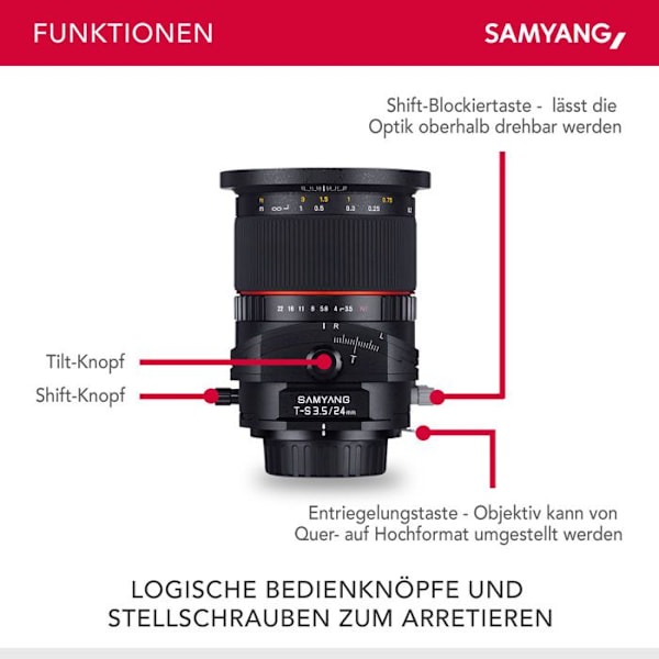 Samyang objektiv 24mm tilt-shift f/3,5 ed as umc nedskärning kompatibel med Sony FE
