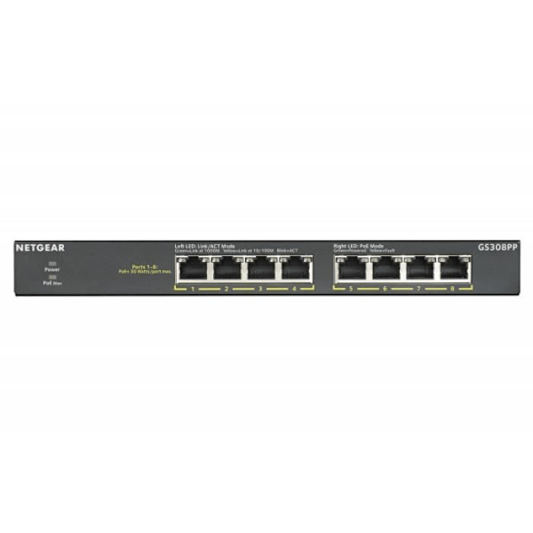 NETGEAR - 8-PORTAR GE PoE - 8-PORTAR GE PoE+ OHANTERAD Svart
