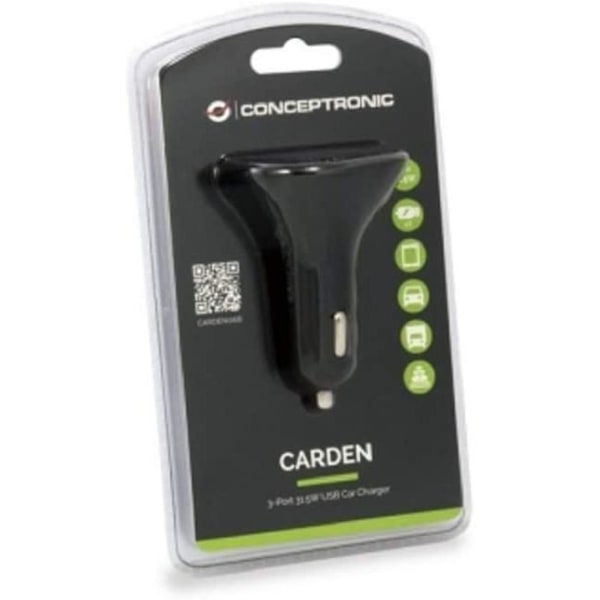 Conceptronic Carden06b 3-portars USB A-billaddare (2P 5v/2.4a 1p 5v/1.5a) 31.5w