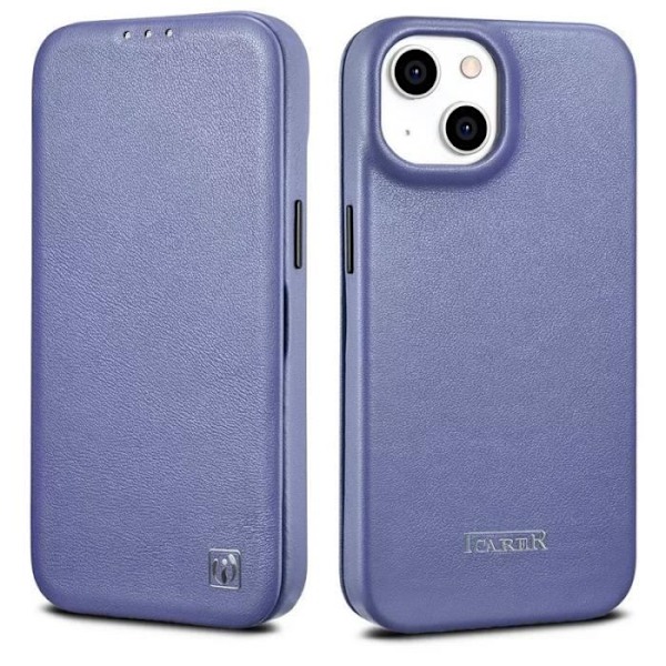 iPhone 14 Plus - iCARER Foliofodral i äkta läder med MagSafe och magnetisk stängning (lila) Mauve