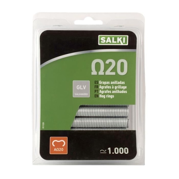 SALKI Paket med 1000 Grapa omega 20 mesh häftklamrar ref 111220 galvaniserat nät och staketklammer omega 20 Galvaniserad