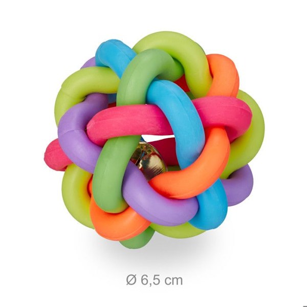 Relaxdays leksak för katt och hund i 3-pack, boll med bjällra inuti, diameter: 6,5 cm, flerfärgad gul, blå, stark rosa