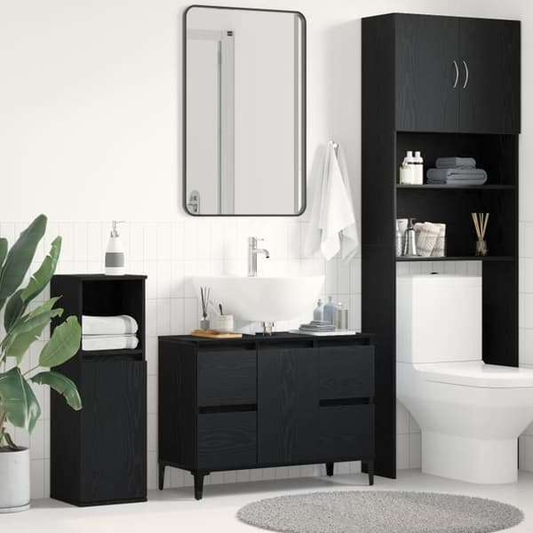Badrumsmöbel - Svart Ek - 80x33x60 cm - Ingenjörsträ - Modern design Svart