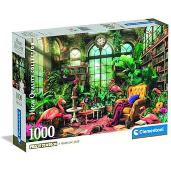 Pussel 1000 bitar - CLEMENTONI - Green House Library - Affisch ingår - Kompakt förpackning - Idealisk för vuxna