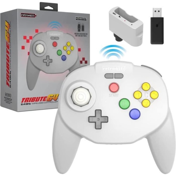 Spel, tillbehör och konsoler Retrogaming-Retro-Bit Tribute64 2,4 GHz trådlös handkontroll för Nintendo 64/Switch/PC/Mac Grey