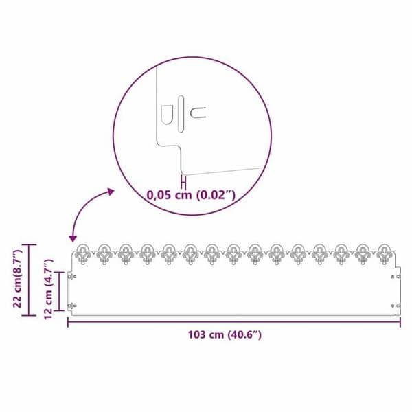 Trädgårdsavgränsning i stål - vidaXL - Vit - 103x0,05x22 cm - 10-pack - Hållbar - Utomhusbruk Vit