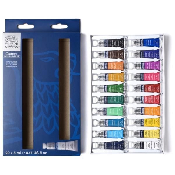 Akvarellfärg - Fin - Winsor och Newton - Cotman - 20 tuber - 5ml Titanvit, blek citron, processgul, 