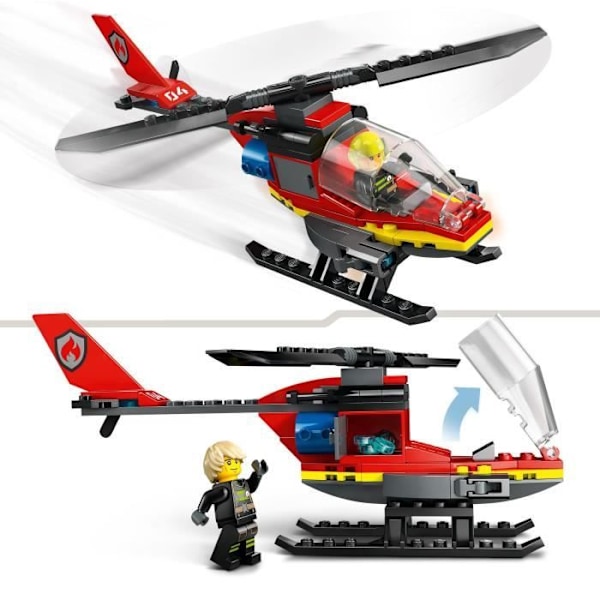 LEGO® 60411 City brandräddningshelikopter, leksak med minifigurer för brandmanspilot, present till barn
