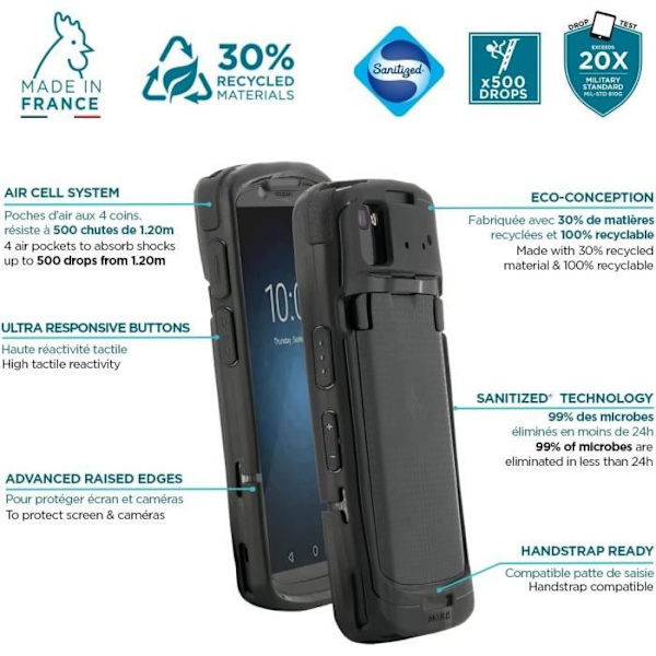 Coque - MOBILIS - Zebra TC53 TC58 - Militärskydd - Antimikrobiell - Mjuk SVART